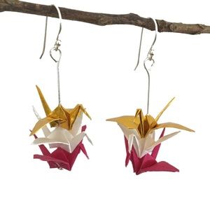 🆕🌸 Triple Paper Crane Earrings in Fiesta Pink